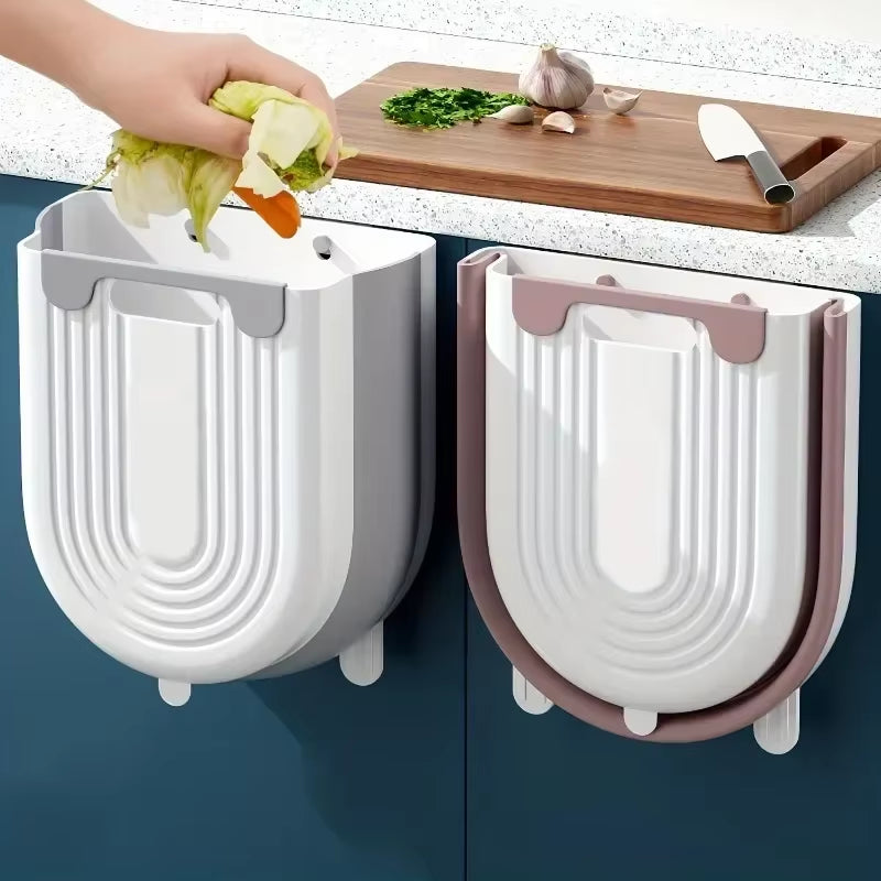 Hanging Kitchen Trash Can, Collapsible Trash Can for Kitchen, Wall Mounted Foldable Small Garbage Can Compost Bin for Home